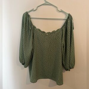 Green Scalloped Polka Dot Blouse